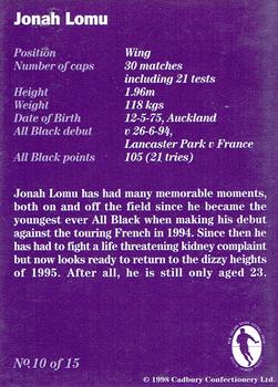 1998 Cadbury Memorable Moments #10 Jonah Lomu Back